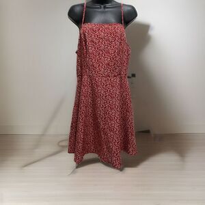 Sun Dress‎ Rust/White Floral Print Straps Size Large Zip No Tag Knee Length
